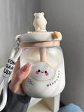 Qfdian  Kawaii Jumbo Boba Water Bottle With Straw For Girls Kids Large Capacity Cute Stirring Cup Portable Dual Drinking Plastic Cups