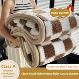 Qfdian  Checkerboard Grade A Half-sides Fleece Keep Warm Blanket Autumn Winter Warmth Throw Blankets for Sofa Napping Shawl Blanket Cozy