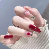 Qfdian  24pcs Floral Coffin Nails Set Press on Nails Cat Eye Fake Nails Butterfly Flower Design False Nails Wearable Manicure Nail Tips