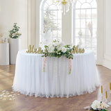 Qfdian  White Sheer Table Skirt, Rectangular Round Table, 2-Layer Pleated Sheer Skirt Decoration, Wedding Birthday Party, Baby Shower, Cake, Dessert Table
