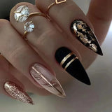 Qfdian 24Pcs Short Round Head False Nails Glitter Pink Almond Fake Nails Strawberry Full Cover Press on Nails Wearable Nail Tips