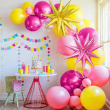 Qfdian  125Pcs Pink Yellow Blue Balloons Arch Set, for Student Bridal Shower Birthday Party Wedding Anniversary Christmas Decoration