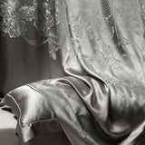 Qfdian 4Pcs Champagne Silk Damask Jacquard Egyptian Cotton Patchwork Luxury Bedding Set Duvet Cover Flat/Fitted Bed Sheet Pillowcases