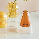 Qfdian Double Wall Glass Vase Art Decorations Flower Plant Container Vase Home Decor Accessories Desktop Crafts Terrarium Decoration