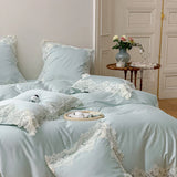 Qfdian 1000TC Egyptian Cotton Romantic Lace Edge Princess Wedding Pink 4/7Pcs Bedding Set Duvet Cover Flat/Fitted Bed Sheet Pillowcases