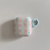 Qfdian  blue pink plaid star for AirPods pro2 earphone cover wireless bluetooth apple AirPods 1 /2 soft case