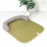 Qfdian  Cotton Linen Rattan Pet Dog Bed Mat Washable Summer Cooling Sleeping Pad with U Shaped Bolster for Dogs Cats Indoor Sofa Floor