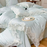 Qfdian 1000TC Egyptian Cotton Romantic Lace Edge Princess Wedding Pink 4/7Pcs Bedding Set Duvet Cover Flat/Fitted Bed Sheet Pillowcases