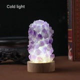 Qfdian  Crystal Wishing Lamp Natural Amethyst Tooth Flower Dim Light USB Interface with Switch Crystal Home Decorations Men Gift