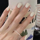 Qfdian 24Pcs Gradient White Fake Nail Short Square Ballet Simple False Nails Press on Wearable Nude Nails Art Full Cover Manicure Tips