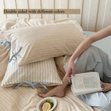 Qfdian  Double Sided Stripes Bow Pillow Cases 48x74cm Soft Comfortable Covers Cotton Pillow Cover Pillow Sham Beds Home Decoration gifts