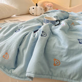 Qfdian  Japanese Minimalism Skin-friendly Summer Blanket Soft Breathable Single Double Duvet Washed Embroidered Comfortable Thin Quilt