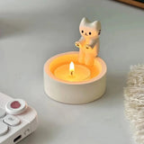 Qfdian Cute Kitten Candle Candlestick Cartoon Cat Aromatherapy Candle Holder Durable Birthday Gift Ornament