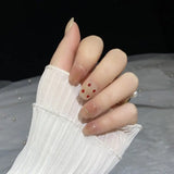 Qfdian 10Pcs Handmade Short Press On Nails Painted Little Rose Sweet Fake Nails Round Head False Nails Gentle for Girl Manicure Salon