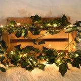 Qfdian  2/5/10M Silk Leaves Fake Creeper Green Leaf Ivy Vine LED String Lights for Home Wedding Hanging Garland Artificial Plants Decor