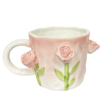 Qfdian Creative Pink Cub Relief Tulip Flower Ceramic Coffee Cup Girl Gift Flower Mug Office Teacup Breakfast Milk Mug Home Decoration
