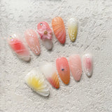 Qfdian Handmade Trendy Press On Nails, False Nails with Design, Almond Medium-Long Fake Nail Tips Cute Elegant Party Daily Wear Women