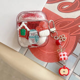 Qfdian  Christmas 3D Snowman Gloves Shiny Quicksand Case For AirPods Pro3 2025 Airpod 4 3 2 Pro 2 Luxury Moving Sand Earphone Hard Cover