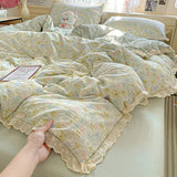 Qfdian  Floral Bedding Set Korean Style Duvet Cover Set Bed Linen Set Flat Sheets Set 2 Pillowcases Single Double Queen Size For Student