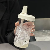 Qfdian  New Plastic Water Bottle For Girls With Straw Lid Bubble Milk Tea Plastic Cup Simple Outdoor School Straw Drinking Water Bottles