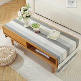 Qfdian  ‌New Nordic Solid Stripe Tablecloth Modern Minimalist Tassel Trim Dustproof Durable Decoration Mats Home Desk Dining Table Cloth