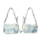 Qfdian Fashion Sweet Lolita Chic Women's Handbags Luxury Design Pleated Bow Chain Underarm Bag Casual Transparent Ins Shoulder Ita Bags