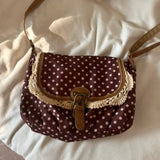 Qfdian  Fashion Dots Women's Handbags All Match Streetwear Trendy Crossbody Bag Office Lady Vintage Shoulder Canvas Bags Y2k Aesthetic