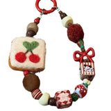 Qfdian  Cute Cookies Mobile Phone Chain,Wool Felt Pendant Lanyard Charm Strap Wrist Bead Hanging,for Camera Bag Pendant Lanyards
