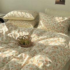 Romantic Spring Floral Bedding Set Double Size Flat Sheet Duvet Cover and Pillowcase For Girls Soft Bed Linen Home Textile