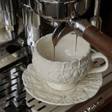 Qfdian  French Cream Relief Coffee Cups Set  Cafe Afternoon Tea Coffee Cups Retro Cappuccino Flower Patterned Cup Unique Creativity Gift