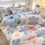 Qfdian  ‌100% pure thickened skin friendly cotton four piece set double bed single bed diagonal cartoon duvet set dormitory