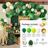 Qfdian  Jungle Animal Party Ballons Garland Arch Kit Green Gold Confetti Balloon Baby Shower Party Birthday Wild One Leaves Decor Globos