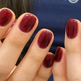 Qfdian 24Pcs Simple False Nails with Glue Short Almond Fake Nails Glitter Aurora Round Head Full Cover Nail Tips Oval Press on Nails