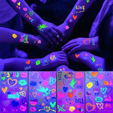 Qfdian  4 Sheets Neon Lip Heart Tattoo Stickers Waterproof Temporary Tattoos for Valentine'S Day Music Parties Romantic Gifts