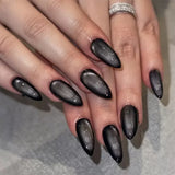 Qfdian  24pcs Glossy Red Cat's Eye Press On Nails Full Cover Nude Color Wearable Almond False Nails Charms Detachable Fake Nail For Girl