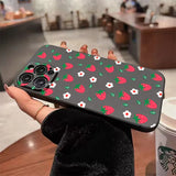 Qfdian  Cute Strawberry Pattern Phone Case For iPhone 16 15 14 13 12 11 Pro Max Mini X XS SE 7 8 Plus 16E Shockproof Non-Slip Soft Cover