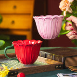 Qfdian Creative Ceramic Coffee Cup Delicate Flower Mug English Afternoon Camellia Flower Tea Coffee Mug Large Capacity Breakfast Cup