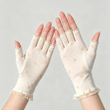 Qfdian  Summer sun protection half-finger lace gloves for women driving and riding ice silk thin breathable mesh elegant fingerless