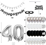 Qfdian  Black Silver White 50 Birthday Party Decorations for Women Men Happy 30 40th 60th Birthday Banner Balloons Cake Topper Supplies