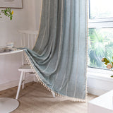 Qfdian Boho Curtain for Bedroom, Cotton Linen Stripes Embroidery, Semi Blackout Bohemian Retro Window Treatment Drape Tassels 1 Panel