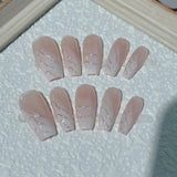 Qfdian Handmade French Irregular Pink Design False Nails Long Ballet Press on Nails Wearable Coffin Fake Nails Finger Nail
