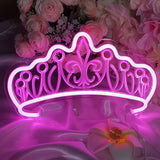 Qfdian  Led Neon Sign Crown Decorations Holiday Party Wedding Decoration Room Night Light Home Wall Bar Baby Girls Friends Birthday Gift