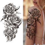 Qfdian Black Sexy Flower Waterproof Temporary Tattoos Sticker Rose Snake Lion Women Body Arm Painting Realistic Fake Tattoo