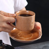 Qfdian  Retro Coarse Pottery Mug Creative Coffee Cups Saucer Set Restaurant Office Home Exquisite Afternoon Latte Ceramics Tea Cups Gift