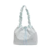 Qfdian Korean Ins Fashion Rivets Pleated Shoulder Bags Women Casual Shopping Underarm Bag Drawstring Y2k Aesthetic Chic Handbags Trendy