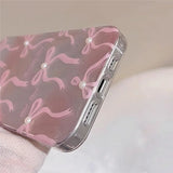 Qfdian  Pink Pearl Bow Phone Cases, for IPhone 17 16 15 14 13 Pro Max Pro XSMax 78Plus ,Feather Yarn Gradient Color Kawaii Cover