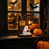 Qfdian  Halloween Ghost Statue Resin Decoration Led Night Light Cute Spooky Figurine Table Decor for Living Room Bedroom Office Gift