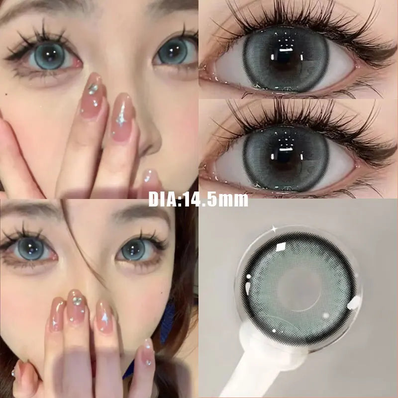 Qfdian 2PCS Korea Colored Contact Lenses Myopia  Degree -0.00 to -8.00 Blue Eyes Beauty Pupil  Makeup Gray Lens Fast Shipping