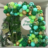 Qfdian  113pcs Jungle Theme Balloon Garland Kit,with Sequins Balloons and Faux Leaves,for Outdoor Camping,Jungle Birthday Party,Wedding
