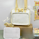 Qfdian Japanese Jk Girls Kawaii Cute Bow Ita Bags Pu Leather Fashion Women Transparent Underarm Bag Sweet Y2k Vintage Shoulder Handbags